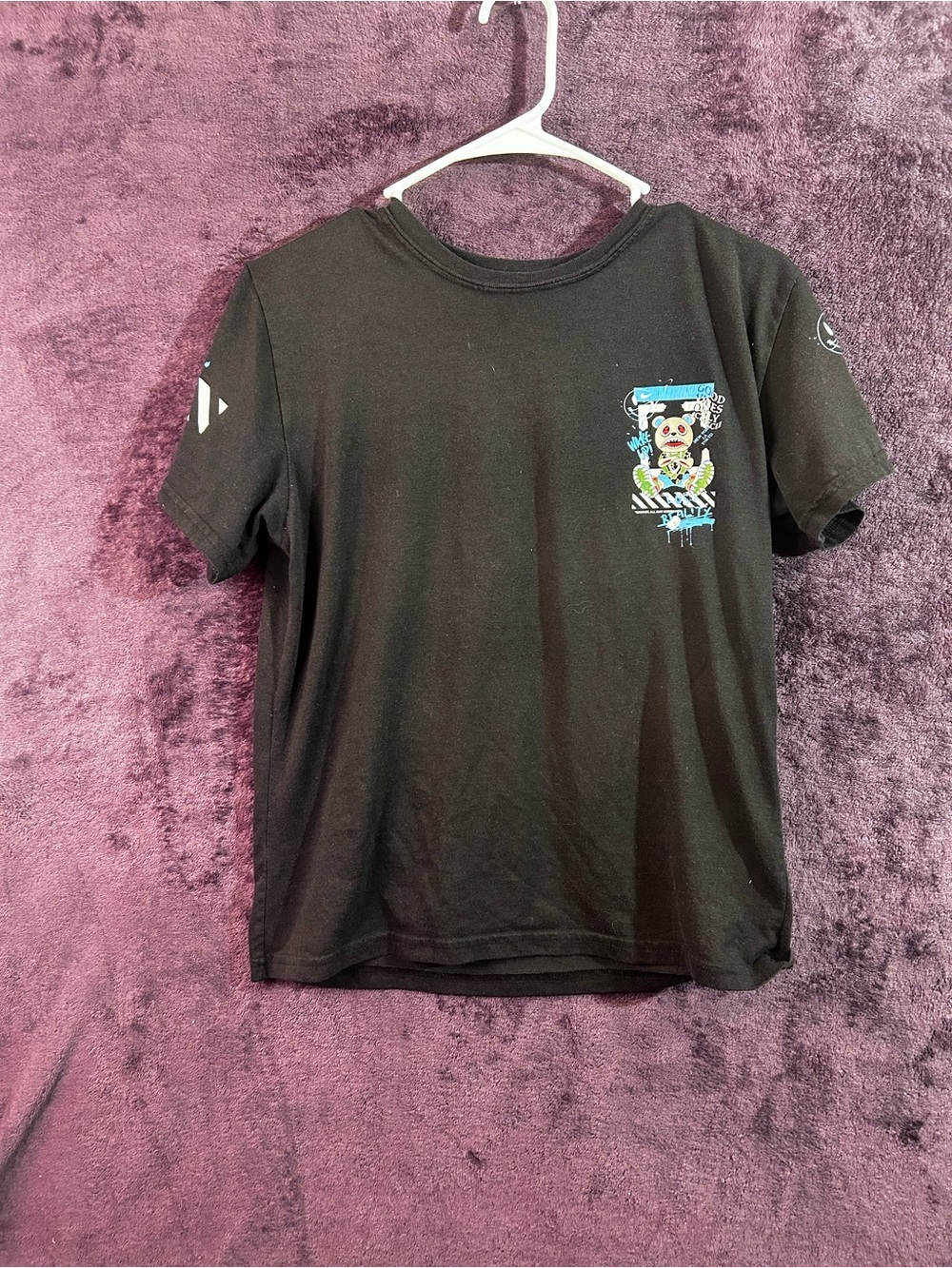 Black Kids Short Sleeve Tee with Colorful Chest Print